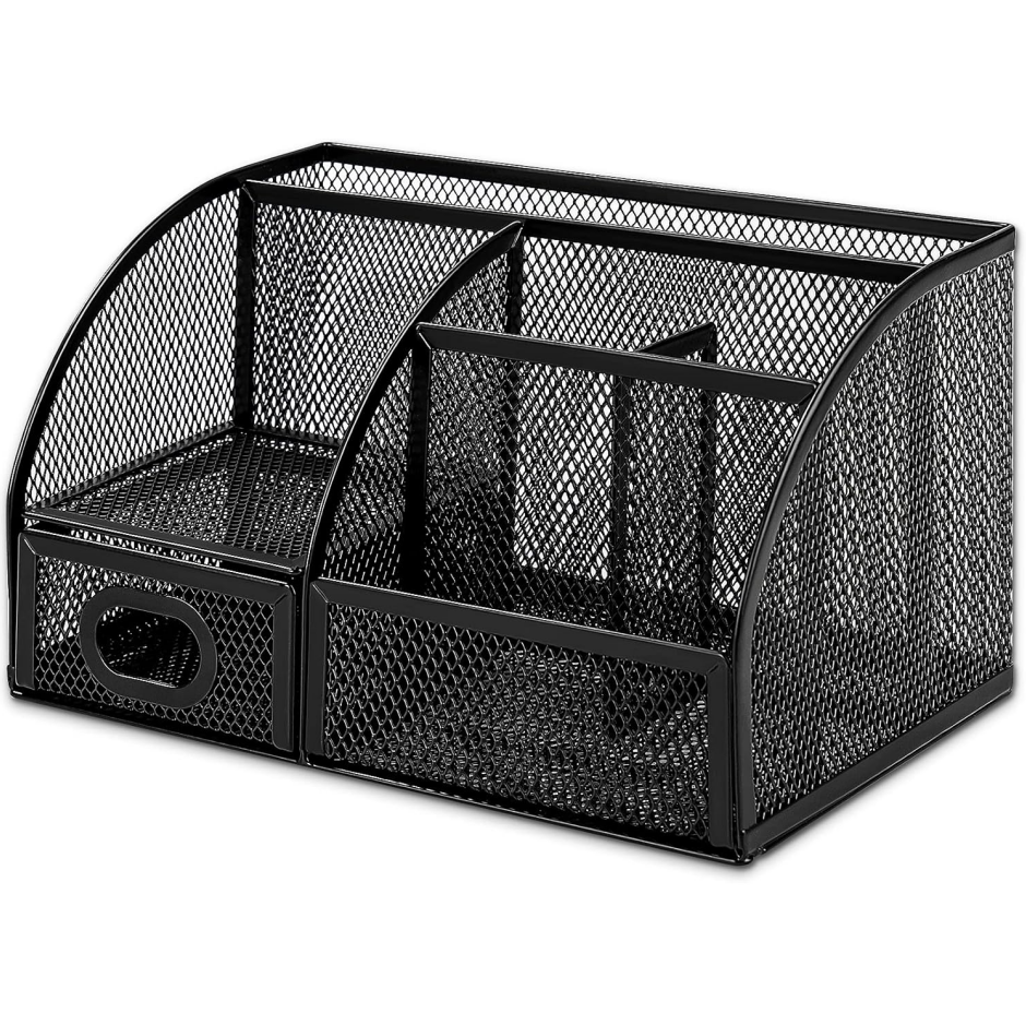 Black metal mesh pen holder and desktop organizer - Image 2