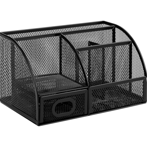 Black metal mesh pen holder and desktop organizer