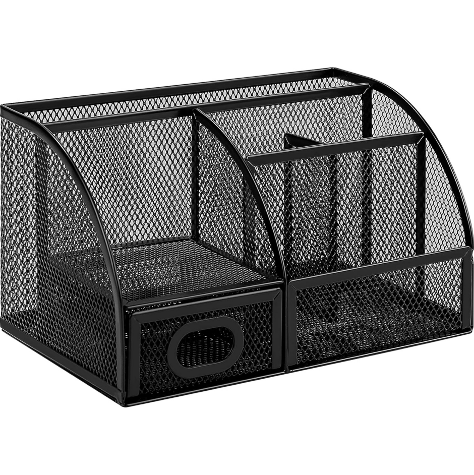 Black metal mesh pen holder and desktop organizer