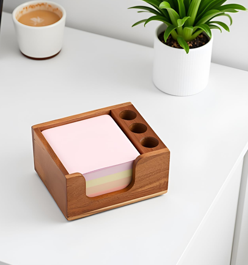 Acacia wood memo note holder