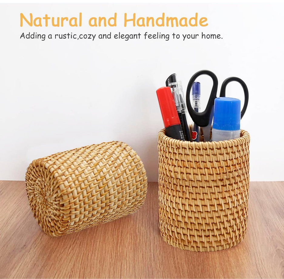 Woven rattan desktop pen holder - Image 2