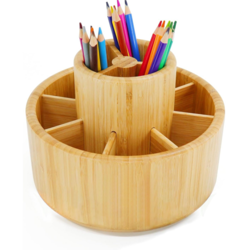 Rotating bamboo desktop organizer