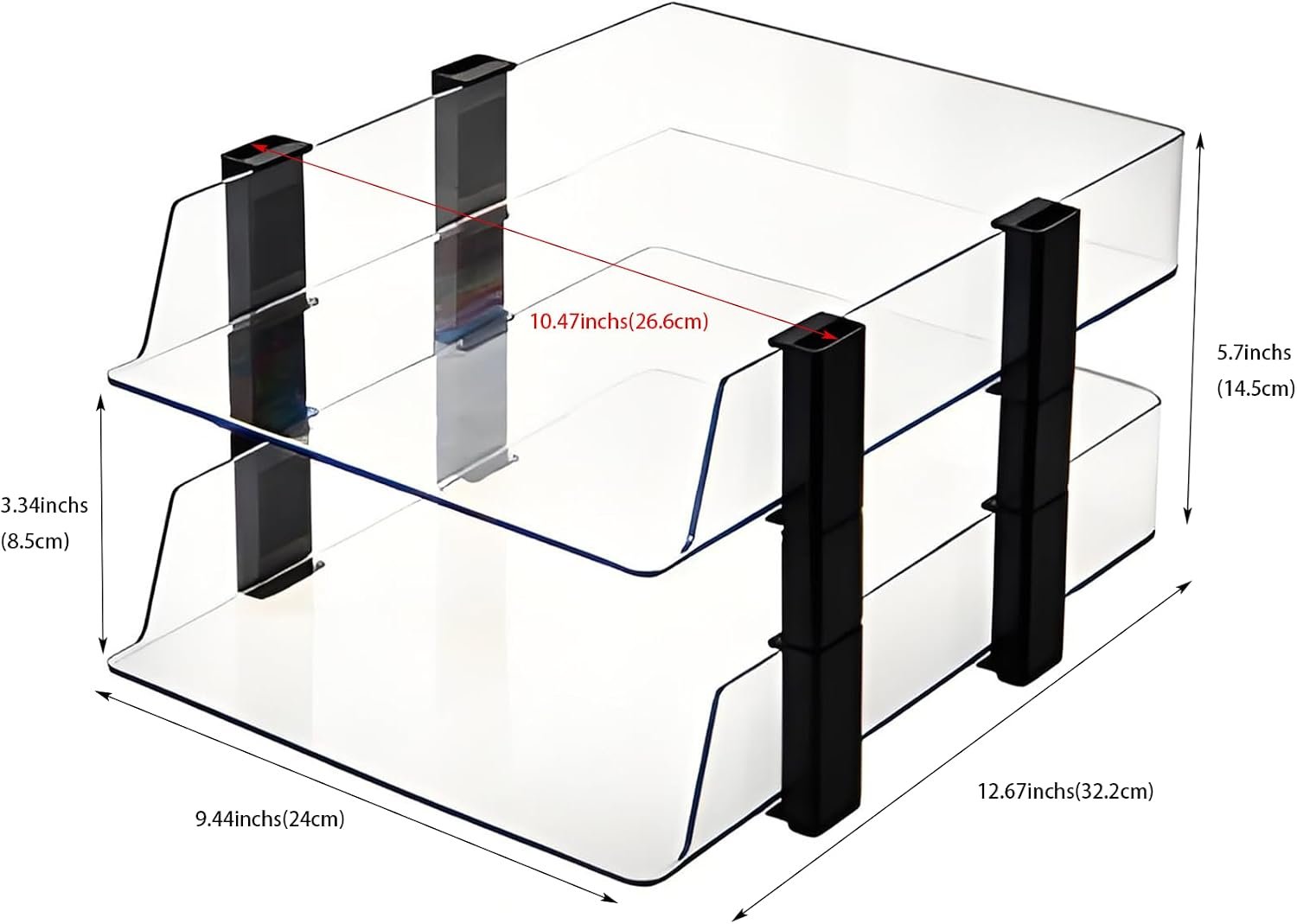 Transparent 2-Tier Stackable Document Tray Organizer - Image 2