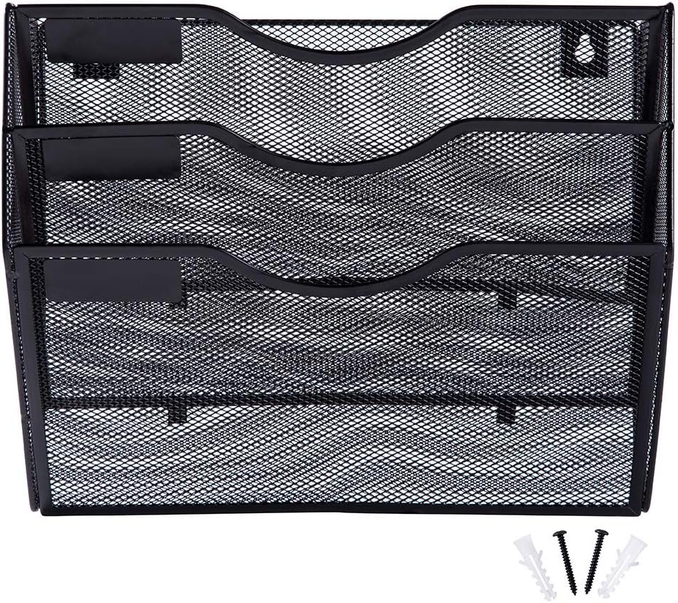 3-Slot Metal Mesh Wall-Mounted Document Organizer - Image 2